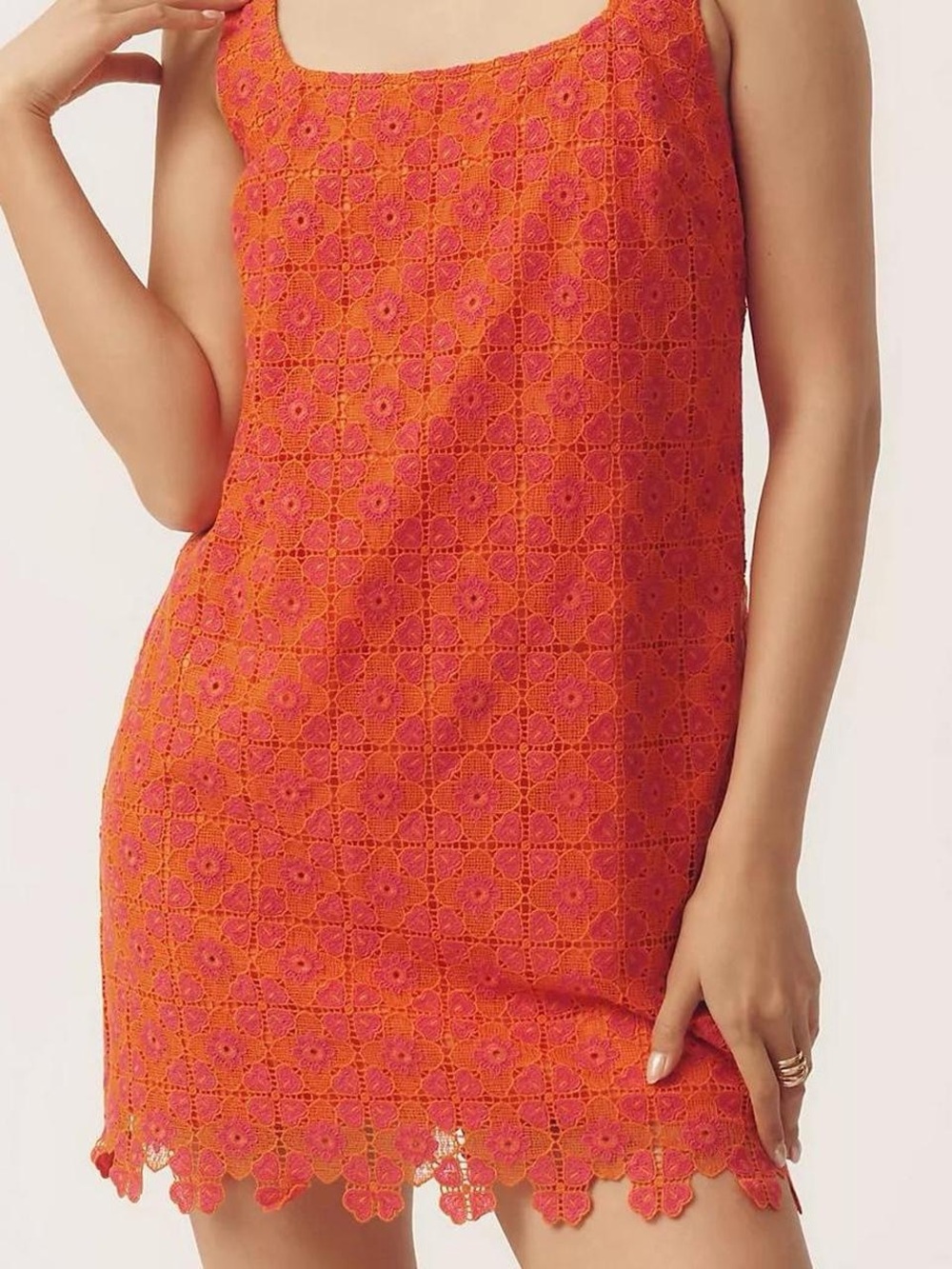 Anthropologie Orange & Pink Crochet Mini Slip Dress